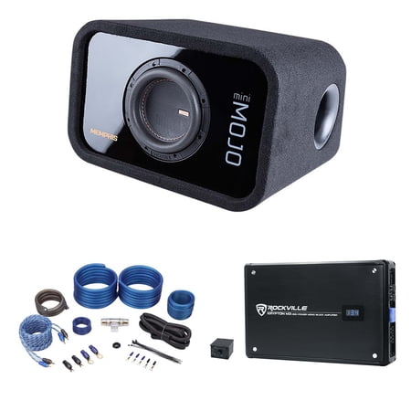 Memphis Audio MJME8S1 8" MOJO Car Subwoofer+Ported Sub Enclosure+Mono Amp+Wires