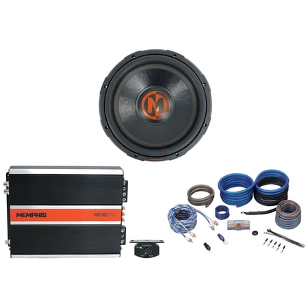 Memphis Audio MJP1522 15 inch 750 Watt RMS MOJO Subwoofer+Mono Amplifier+Amp Kit