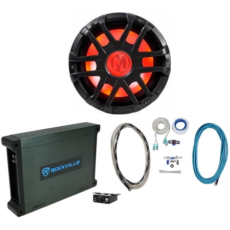Memphis Audio MXA1044 10" 500w LED Marine Boat Subwoofer+Mono Amplifier+Amp Kit