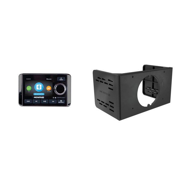 Memphis Audio MXAZ24MC Bluetooth Media Center With Zone Control And Video Input and Double-Din Dash Kit Adapter for 3.5" Round Mount Marine Multimedia Players