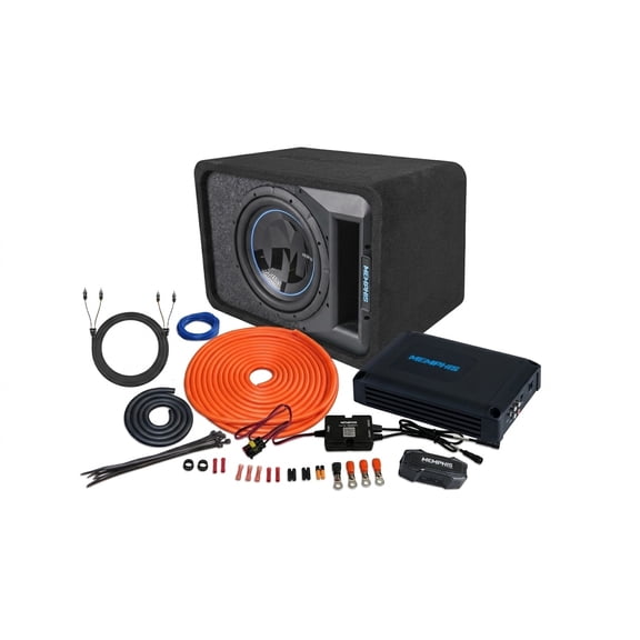 Memphis Audio PRXE12SFT 12" LED Loaded Subwoofer Box + PRX800.1V2 800W Mono Amp Bundle w/ 4 Gauge Wiring Kit & LED Controller