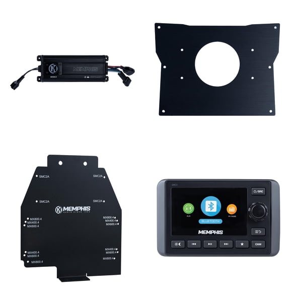 Memphis Audio SMC3 Marine Multi-Zone Media Center with MX400.4 Amplifier including KRXDK dash kit and KRXKIT Amplifier and Speaker Install Kit designed to fit a 2020-2022 Kawasaki Teryx KRX