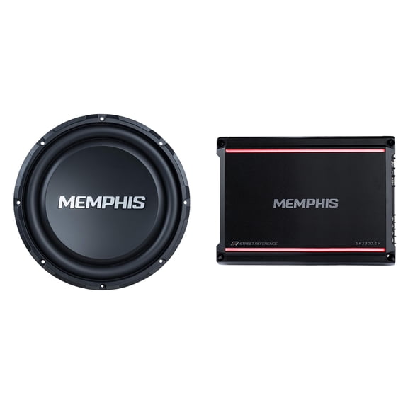 Memphis Audio SRXS1244V 12" Street Reference Dual 4-Ohm Shallow Mount Subwoofers with SRX300.1V Mono 2-Ohm 300 Watt Amplifier