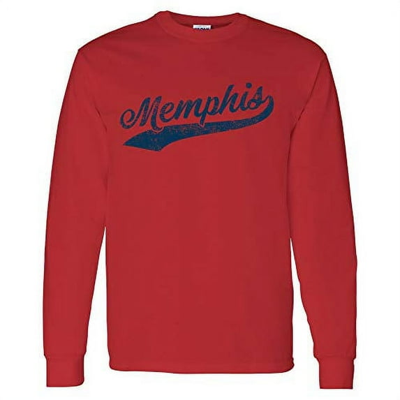 Memphis Baseball Script - Hometown Pride, Pitcher Long Sleeve T Shirt - Large - Red