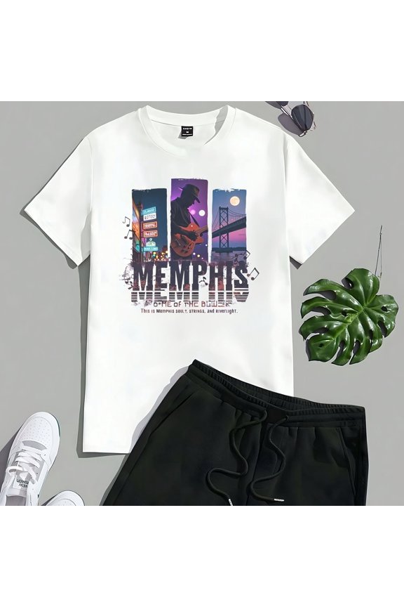 Memphis Blues T-Shirt - ul, Strings Rrlights - 220g Cotton - Beale Street Music - Clic M34