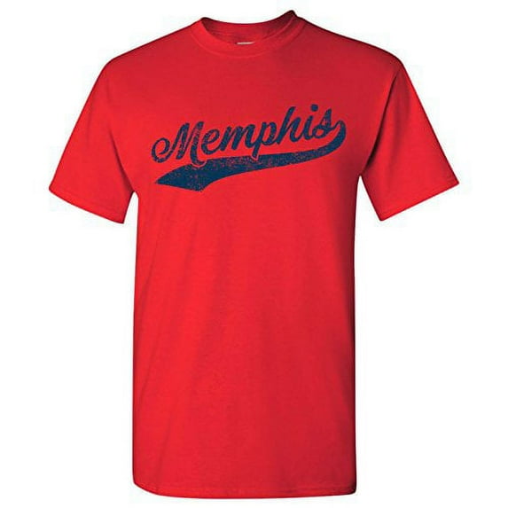 Memphis City Baseball Script Basic Cotton T-Shirt - Medium - Red