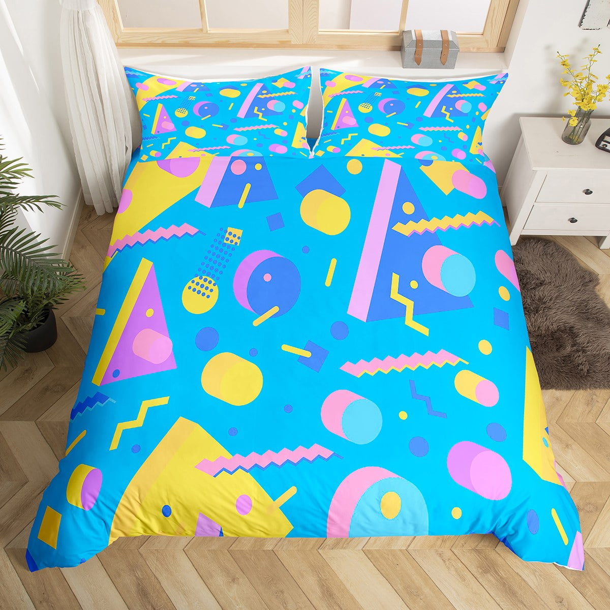 Memphis Duvet Cover Hipster Retro Bedding Set,80s and 90s Hip Hop Funky