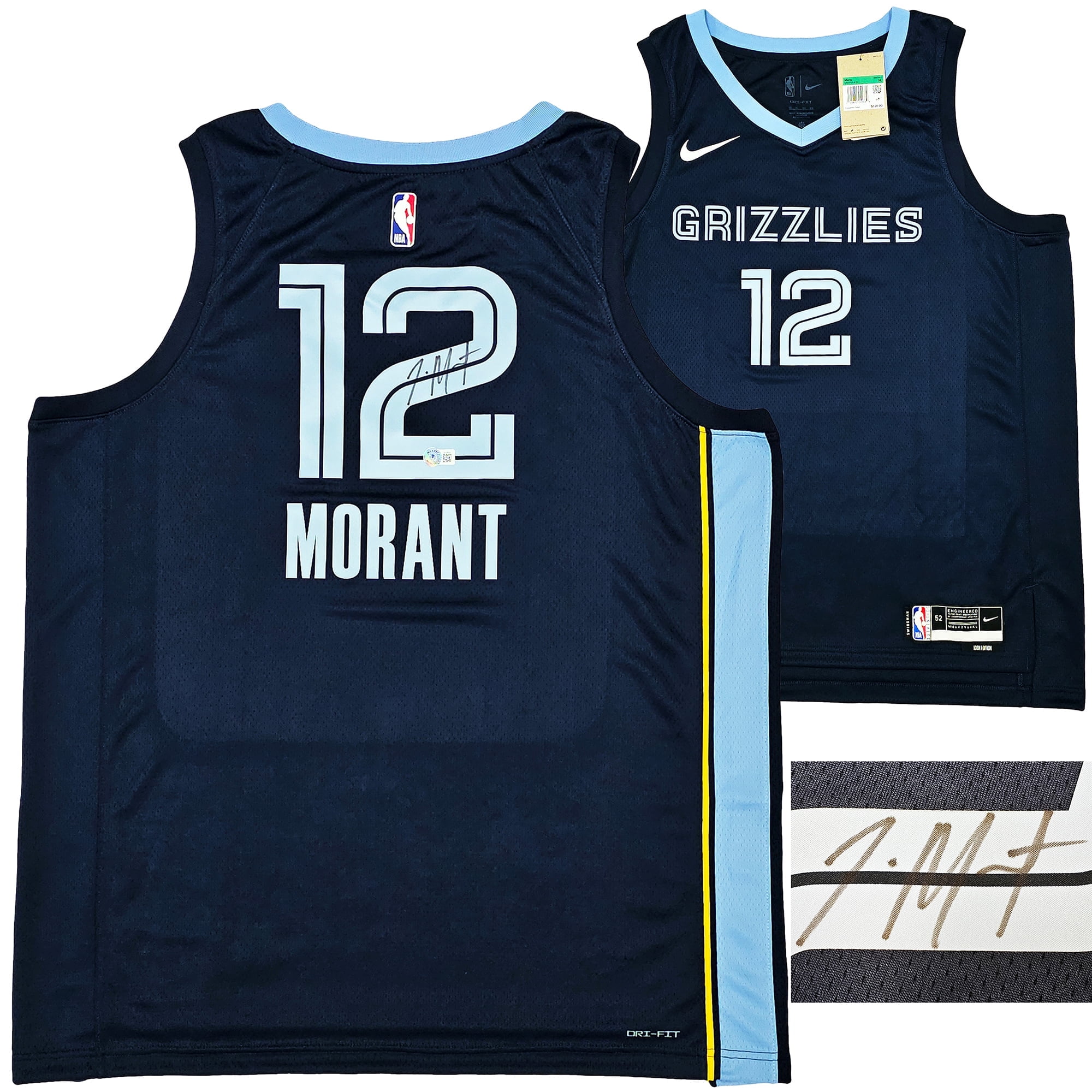 Memphis Grizzlies Ja Morant Autographed Dark Blue Nike Icon Edition Swingman Jersey Size 52 Beckett BAS QR 218579