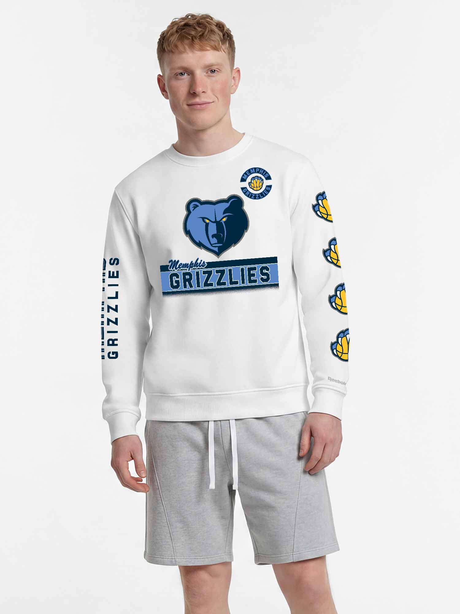 Memphis Grizzlies Reebok Mens White Crew Sweatshirt