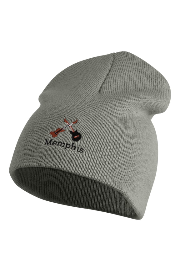 Memphis Guitars Embroidered 8 Inch Solid Knit Short Beanie Made in USA - Dark Ash OSFM