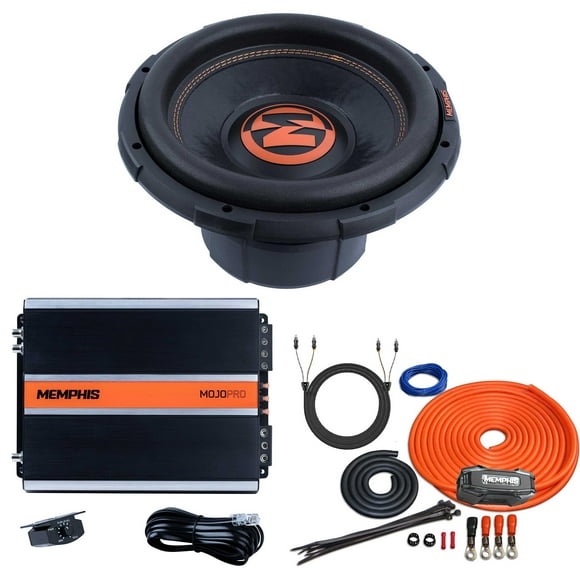 Memphis MJP1222 12" Dual 2 Ohm MOJO Pro Subwoofer with a MJP1000.1 1000W Monoblock Amplifier and Memphis 4 ga Wire Kit