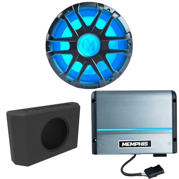 Memphis MM1224 12" Marine Subwoofer with MM600.2V 2-Channel Marine Amplifier and Single 12" enclosure Compatible with Ford Bronco tailgate