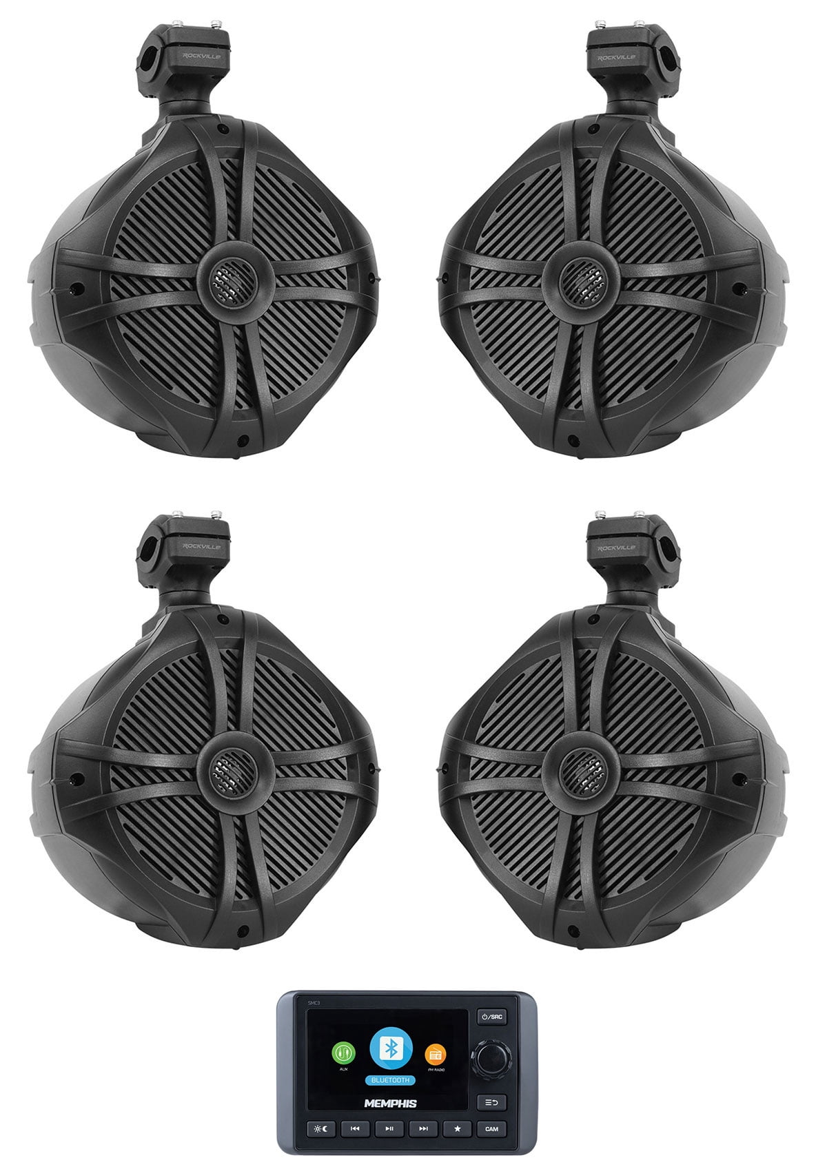 Memphis Audio Marine Speaker & Media Center Bundle – 6.5" RGB LED Speakers + SMC3 Multi-Zone Head Unit | Bluetooth, Water-Resistant