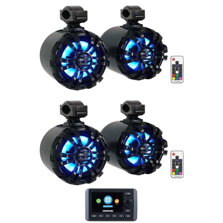 Memphis SMC3 Multi-Zone Marine Bluetooth Receiver+Black Wakeboard LED Speakers