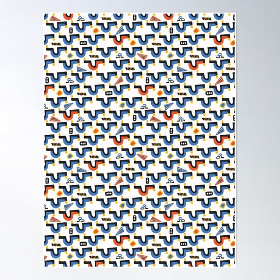 Memphis Style Geometric Abstract Seamless Vector Pattern Poster Wall Art, Modern Wall Decor For Living Room Bedroom, 24x36 UNFRAMED