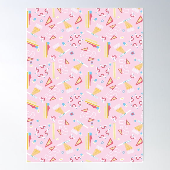 Memphis Style Geometric Abstract Seamless Vector Pattern Poster Wall Art, Poster Only