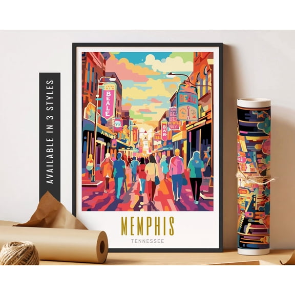 Memphis Tennessee Poster Beale Street Memphis Tn Wall Art Tennessee Travel Poster Retro Memphis Wall Art Poster Travel Art Home Decor, 16x24 UNFRAMED