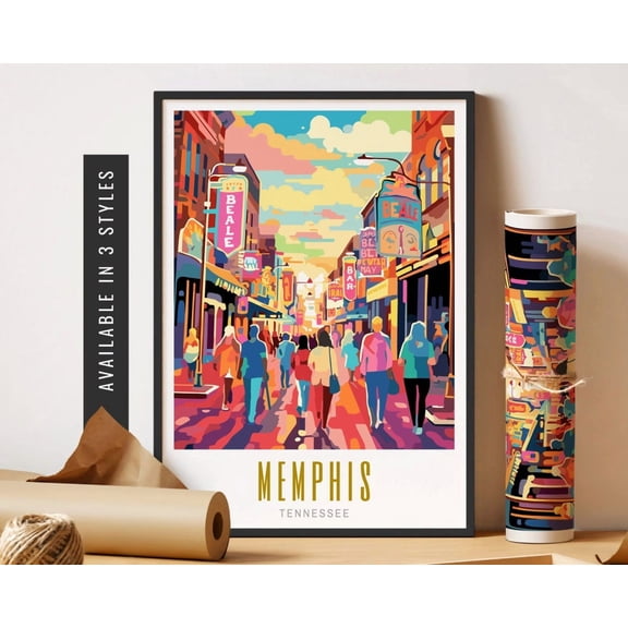 Memphis Tennessee Poster Beale Street Memphis Tn Wall Art Tennessee Travel Poster Retro Memphis Wall Art Poster Travel Art Home Decor UNFRAMED Poster, Wall Art for Decor, Present, 12x18