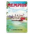 thumbnail image 1 of Memphis Tennessee - United Airlines - Mississippi River Paddlewheel Boat - Vintage Airline Travel Poster by Michael Hagel c.1970s - 8 x 12 inch Vintage Metal Tin Sign, 1 of 4