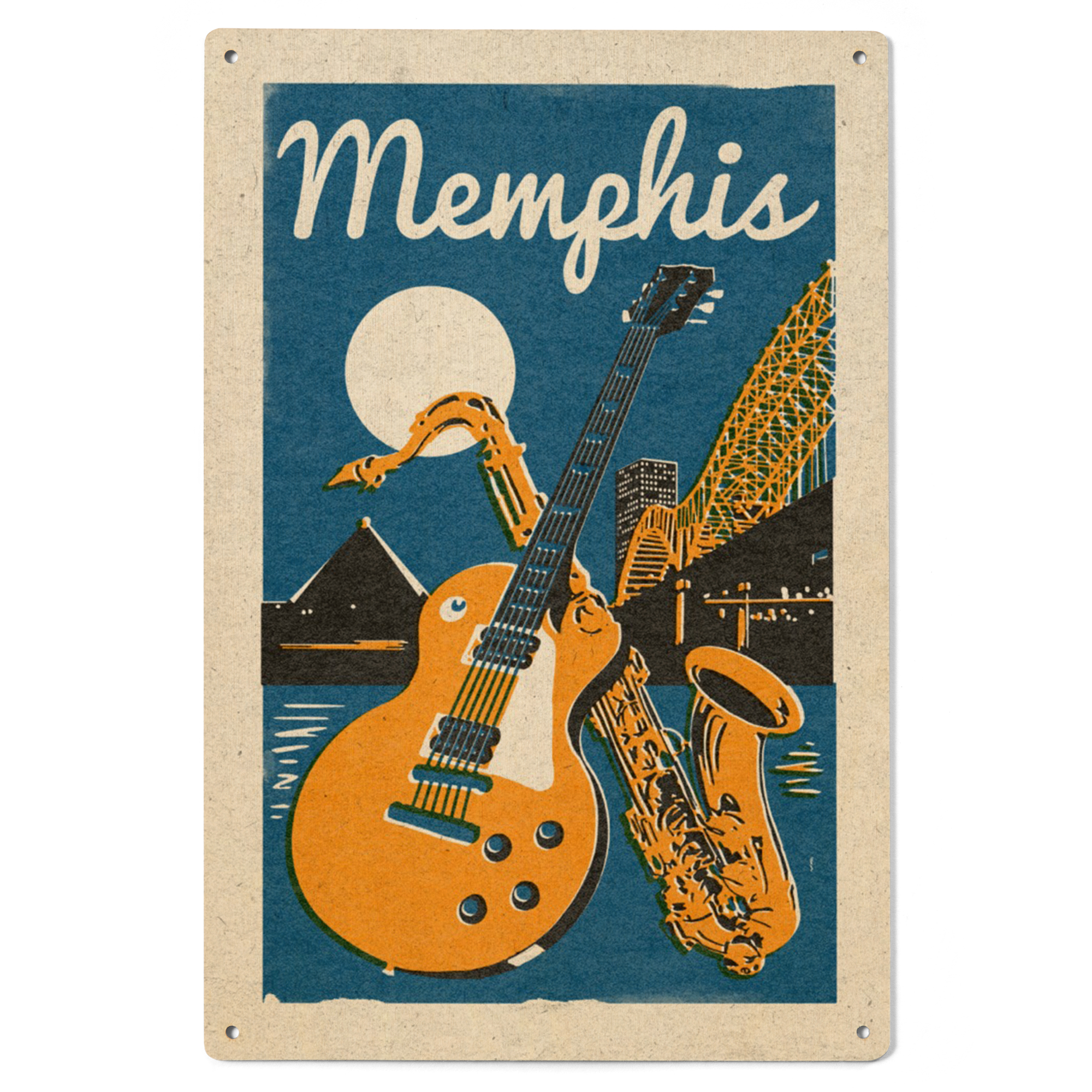 Memphis, Tennessee, Woodblock Birch Wood Wall Sign (6x9 Rustic Home