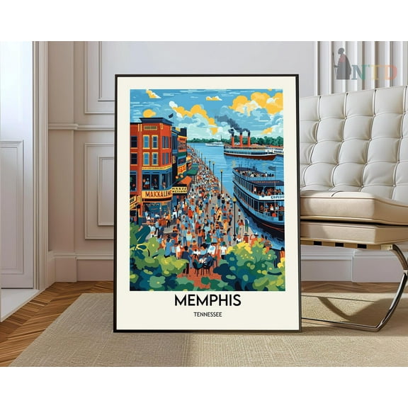 Memphis Travel Print, United States Poster, Retro Wallart, Wedding Gift, Birthday Gift, Memphis Poster, Wall Art, Modern Wall Decor, 8x12 UNFRAMED