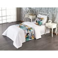 thumbnail image 1 of Memphis Vibes Bed Runner Set, Tropical Design of Strelitzia and Bird Feathers Pattern Neutral Art, Decorative Bedding Scarf & a Pillow Sham for Hotels Homes, Twin, Vermilion Lilac Teal, by Ambesonne, 1 of 3