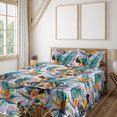 thumbnail image 1 of Ambesonne Memphis Vibes Fitted & Flat Sheet with Shams 4 Pcs Set, Strelitzia and Bird, King, Vermilion Lilac Teal, 1 of 5