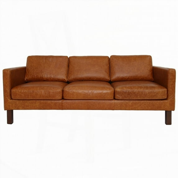 Modern Minimalist Waxy Cognac Leather 220cm Sofa