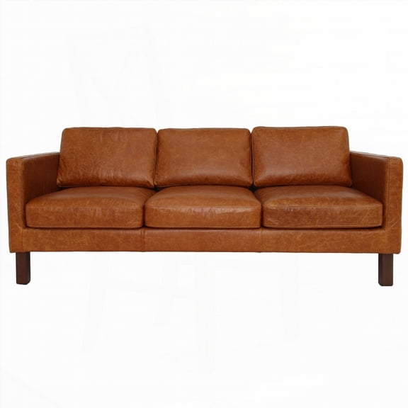 Modern Minimalist Waxy Cognac Leather 220cm Sofa