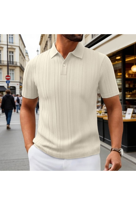 Mems Polo Shirts Short Sleeve Quarter Button Up Tees Shirt Loose Fit White Golf Shirt for Man