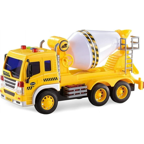 Memtes Friction Powered Cement Mixer Truck Toy with Lights and Sound for Kids