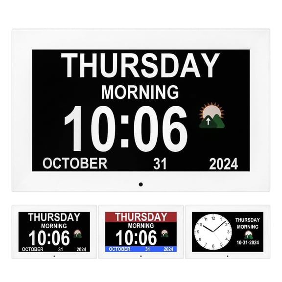 Memwake Large digital clock, wall clocks with time, Digital Alarm Clocks for elderly, Dementia clock that provides digital alarms and electronicl calendar for seniors.(10.1-inch White)