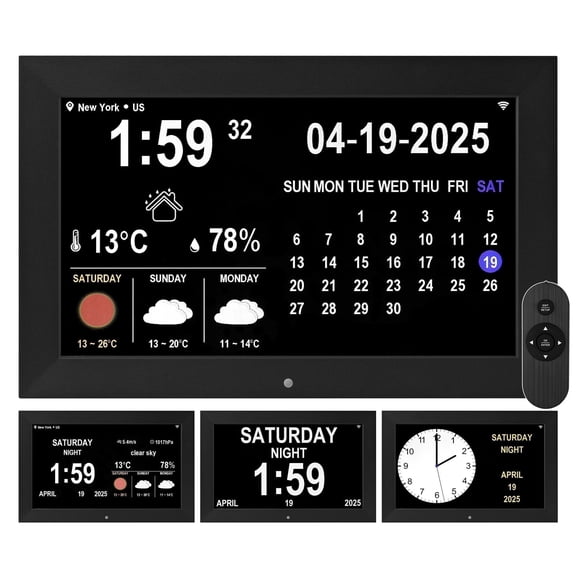 Memwake Multifunctional Large-Screen Digital Alarm Clock for 2026 World Cupfor Alzheimer's Patients with Date , Day of Week,Temperature and Humidity ,Multiple Display Modes,10-inch WIFI Black