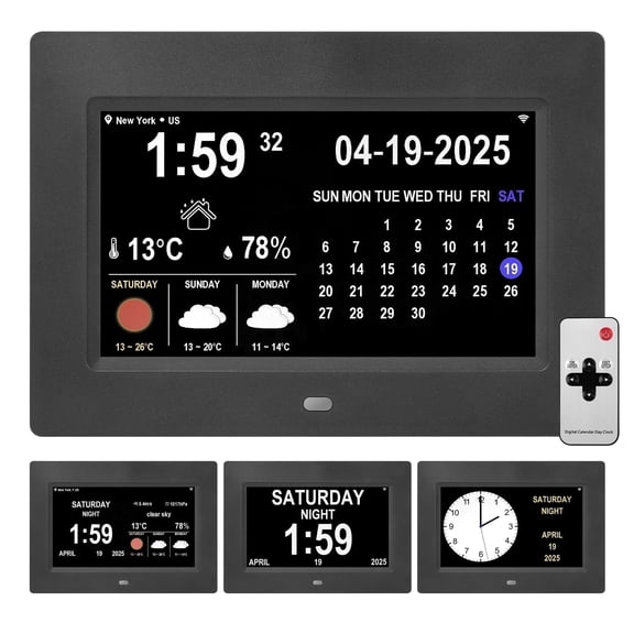 Memwake Multifunctional Large-Screen Digital Alarm Clock for 2026 World Cup,for Alzheimer's Patients with Date,Day of Week,Temperature and Humidity,Multiple Display Modes,7-inch WIFI Black