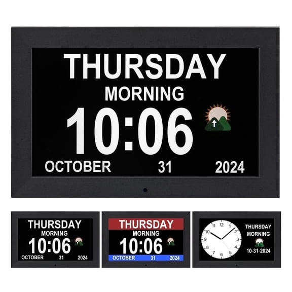 Memwake Digital Alarm Clock with date and day ,Multiple Display Modes,digital calendar and dementia alarm clock for 2026 World Cup, for seniors.(10.1-inch Black)