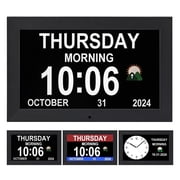 Memwake Digital Alarm Clock with date and day ,Multiple Display Modes,digital calendar and dementia alarm clock for 2026 World Cup  for seniors.10.1-inch Black