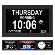 Memwake Digital Alarm Clock with Date and Day ,Multiple Display Modes,Dementia Alarm Clock for 2026 World Cup  for Seniors.10.1-inch Black