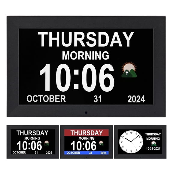 Memwake Digital Alarm Clock with date and day ,Multiple Display Modes,digital calendar and dementia alarm clock for 2026 World Cup, for seniors.(10.1-inch Black)