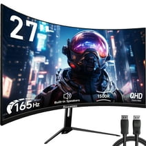 Memzuoix 27inch 165Hz Curved Gaming Monitor, 1440p 144Hz Gaming Monitor, QHD 2K(2560x1440) PC Monitor, LCD Computer Monitor for Laptop with 2 Speaker&Backlight, 1ms FreeSync, Metal Base, DP&HDMI