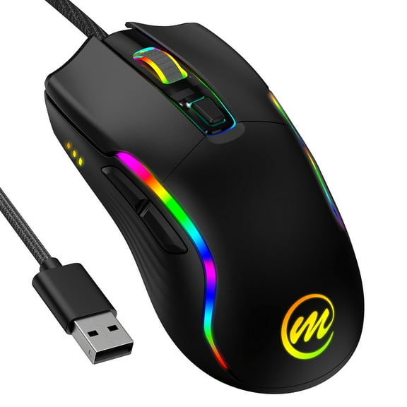 Memzuoix Gaming Mouse Wired with RGB Light, Computer Mouse Gaming, Adjustable DPI Up to 12800, Ergonomic, 6 Buttons（2Side Buttons）, Full Compatible, USB Wired Black Gamer Mouse with Light