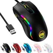 Memzuoix Gaming Mouse Wired with RGB Light, Computer Mouse Gaming, Adjustable DPI Up to 12800, Ergonomic, 6 Buttons 2Side Buttons , Full Compatible, USB Wired Black Gamer Mouse with Light