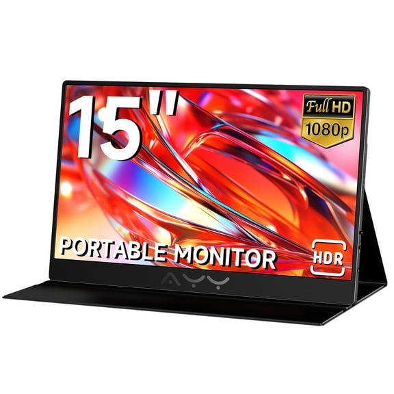 Memzuoix Portable Monitor for Laptop, 15" FHD 1080p LCD Computer Monitor with Protective Case & Adapter, Black, 1 Pack