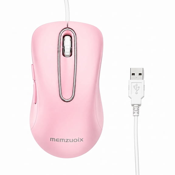 Memzuoix Wired USB Mouse, 5 Buttons, DPI Up to 1200, Ergonomic Cord Mouse for PC/Mac/Laptop-Pink
