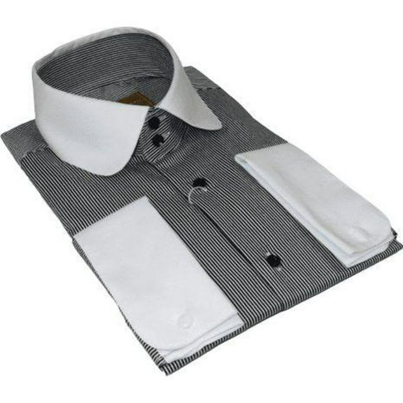 Men 100% Cotton Dress Shirt CIERO MONTERO Turkey 1A99-01 White Black Slim Fit