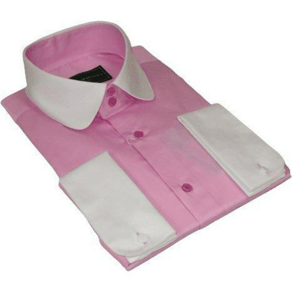 Men 100% Cotton Shirt CIERO MONTERO Turkey #STN 05 Pink/White Collar Slim Fit