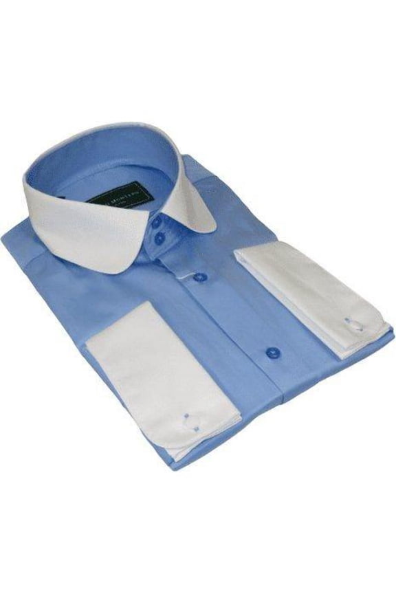 Men 100% Cotton Shirt CIERO MONTERO Turkey #STN 258 Blue/White Collar Slim Fit