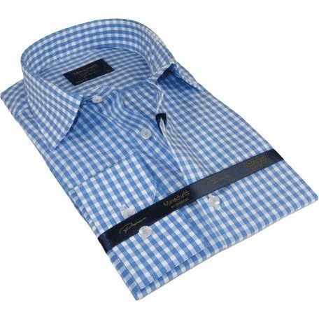 Men 100% Cotton Shirt Manschett Quesste Turkey Slim Fit 6012-02 Sky Blue Checker