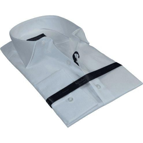 Men 100% Cotton Shirt Manschett Quesste Turkey Slim Fit 6041-01 White Fancy