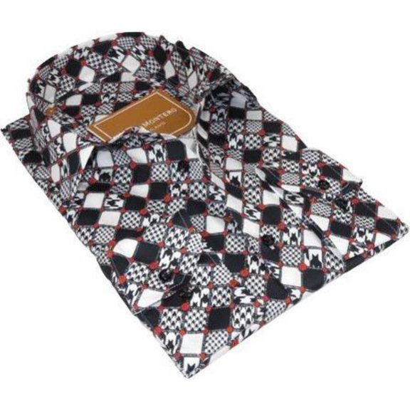 Men 100% Cotton Sport Shirt CIERO MONTERO Turkey Dress/Casual #5055-01 Black/Red