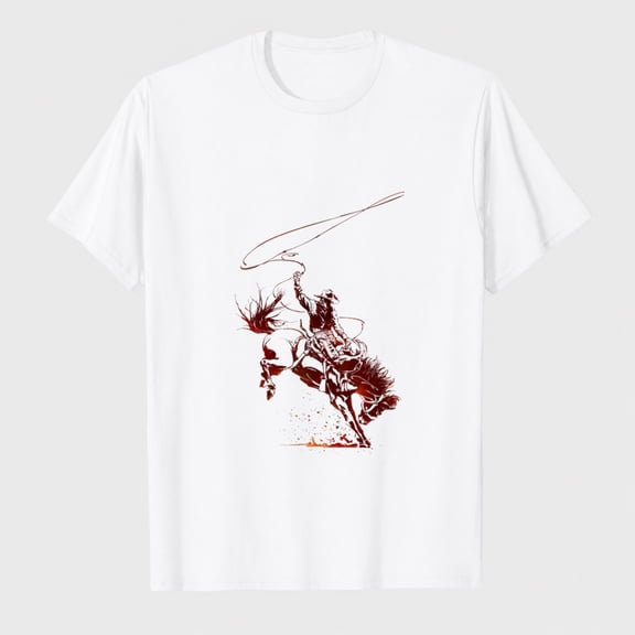 Men 100% Cotton T-Shirt Rodeo Horse Cowboy Graphic Vintage Western Style for Rodeo Party